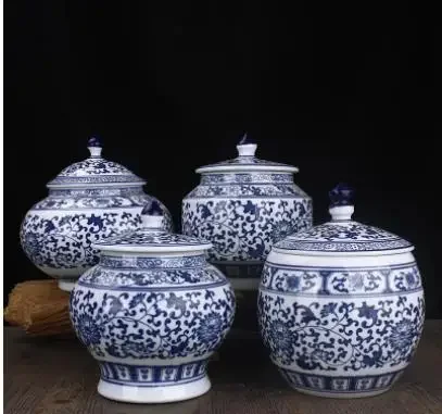 

Керамический сине-белый фарфоровый резервуар для хранения с крышкой, украшение для входа в гостиную, чайник, конфеты, маленький предмет, семейная банка для хранения