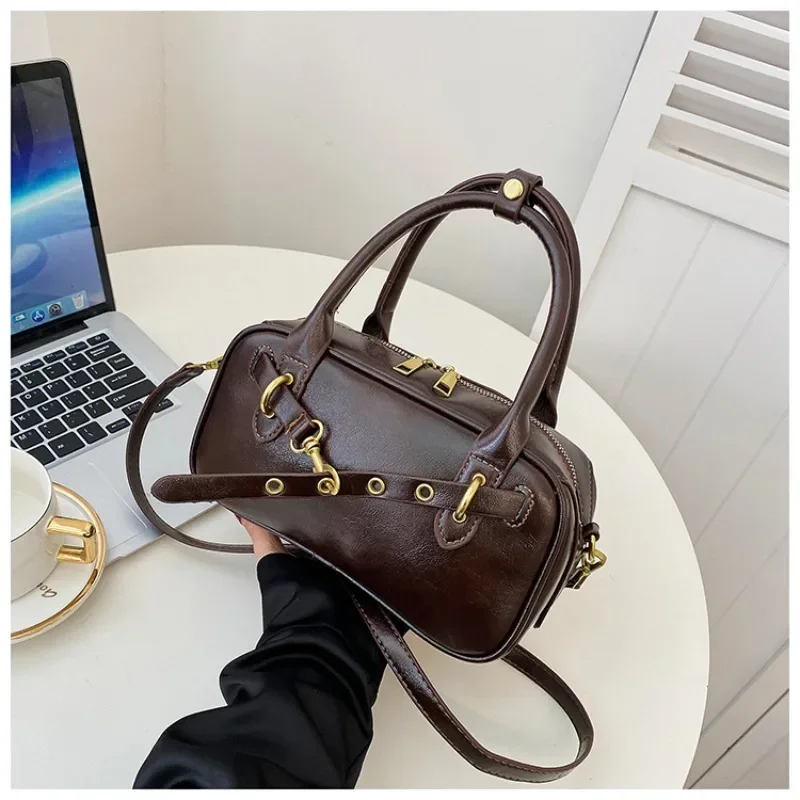 High End Melad Brown Small Bag for Women 2024 New Autumn and Winter Versatile Crossbody Hand-held Bowling Bag