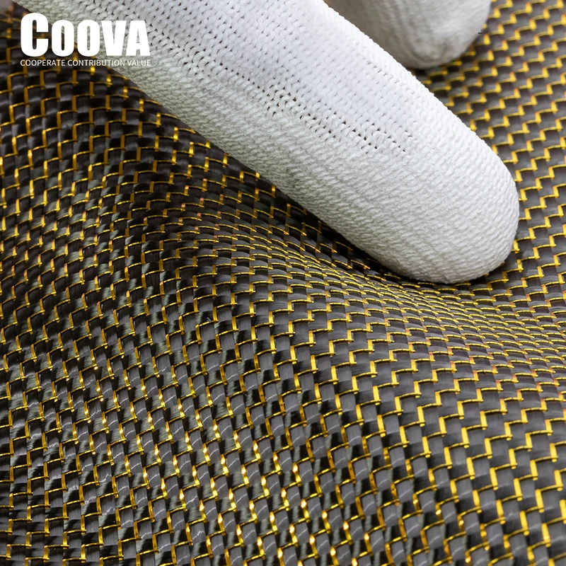 F252 COOVA  Golden Tinsel & Carbon Fiber Cloth Mixed  Plain Tela Fibra De Carbono Carbon Fabric Jacquard Width 200mm/300mm For D