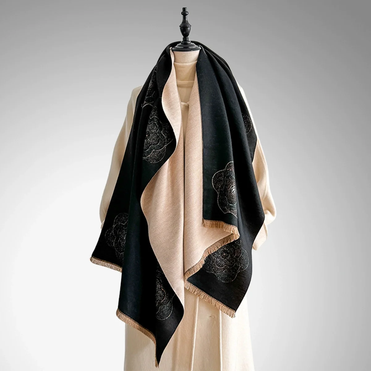 

Новый женский модный зимний шарф из искусственного кашемира с винтажным принтом и кисточками, толстые теплые двухсторонние шали из пашмины, уличные шали