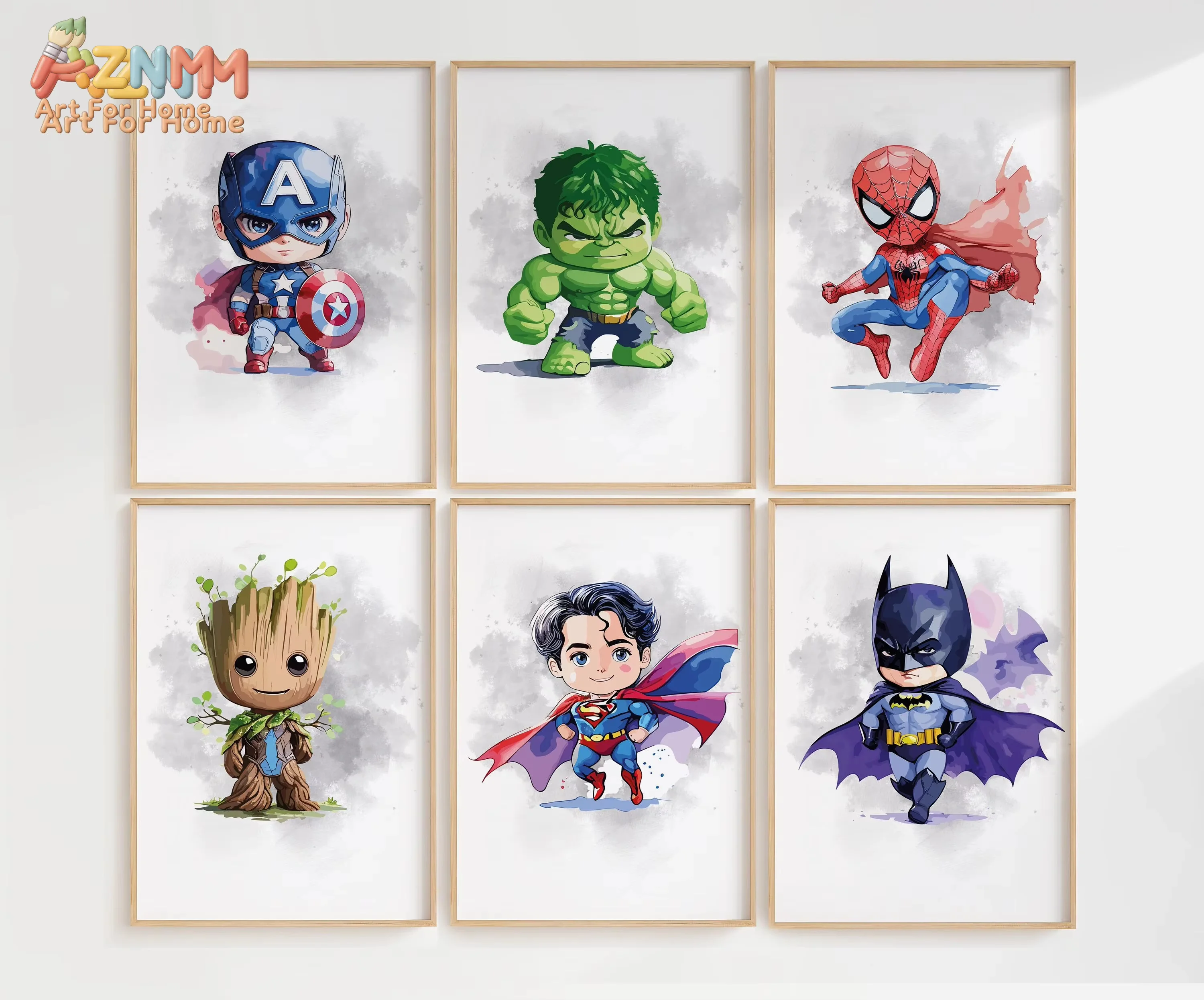 AZNM Marvel Superhero Nursery Prints_ Art mural pour salle de jeux,