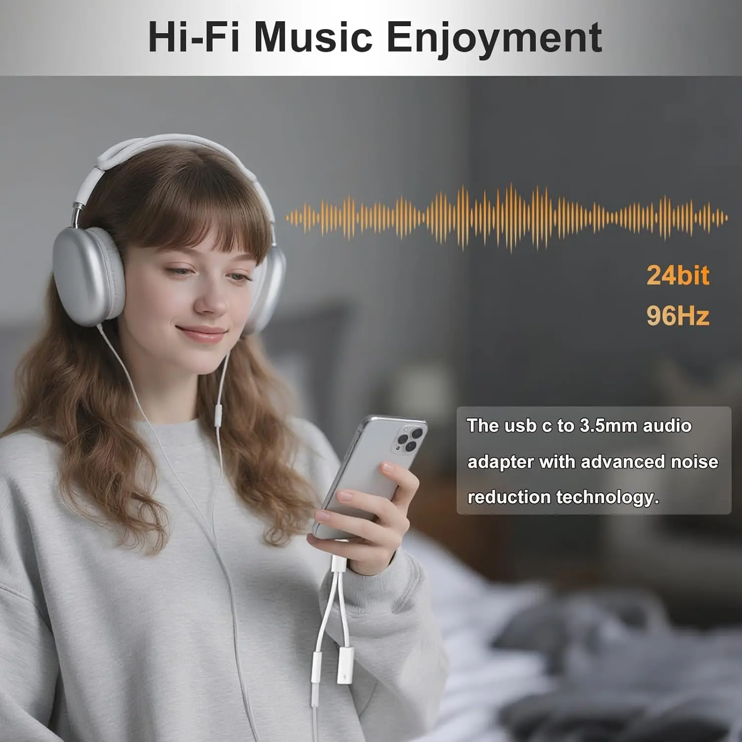 محول صوت USB C إلى 3.5 ملم 2 في 1 مع شحن سريع PD، مقبس سماعة رأس من النوع C لهاتف iPhone 16/15، Galaxy، iPad، MacBook