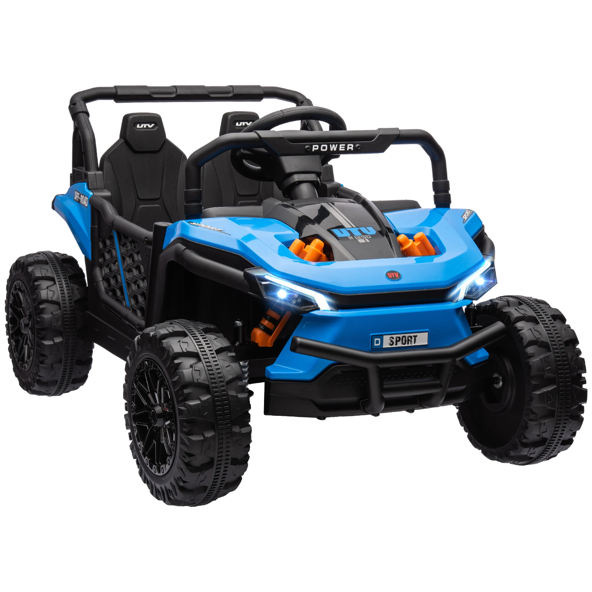 

12V Kids Ride on UTV with Parent Remote Control Suspension LED Lights Music Player 3.7MPH for Kids Blue, Built-In Music Player, LED Headlights
