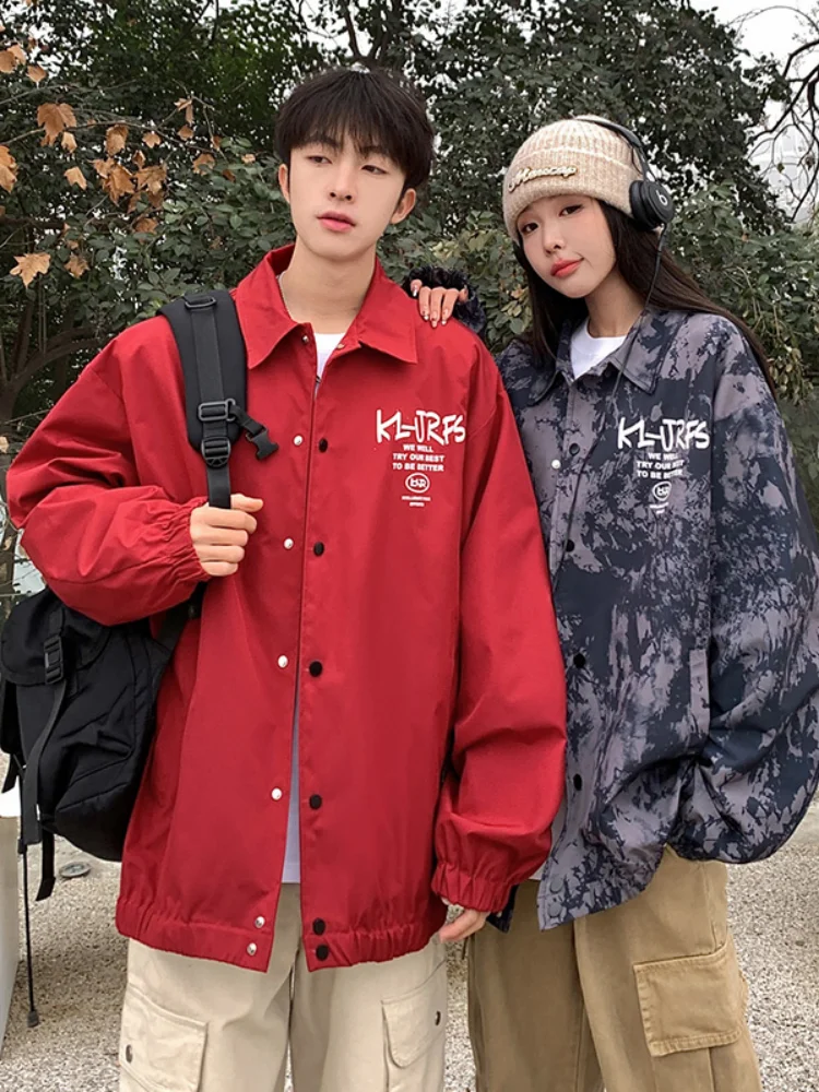 

Red Luy Year Couple Jaet Casual Loose Flip Collar Spring Autumn New Sle Faion Brand Men's Clothing Outerwear Top