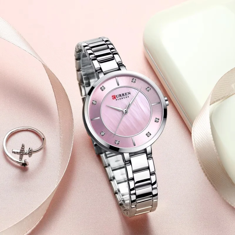 CURREN 9051 Quartz Women\'s Watch Simple Elegant Diamond Dial Stainless Steel Strap Waterproof Leisure Wristwatch Ladies Gifts