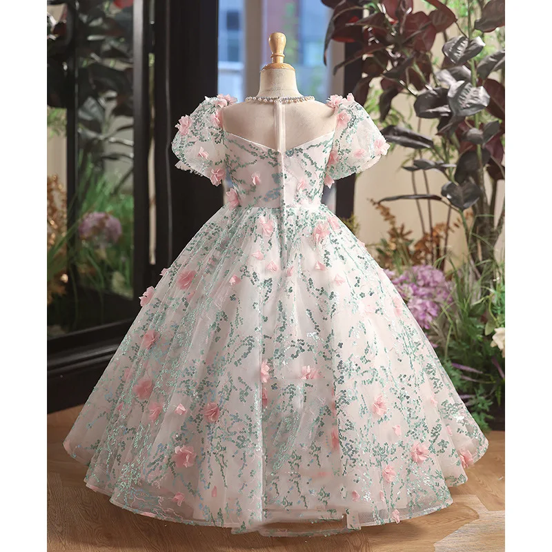 Children's dress flower girl birthday three-dimensional flower princess beautiful high sense girl host piano performance suit