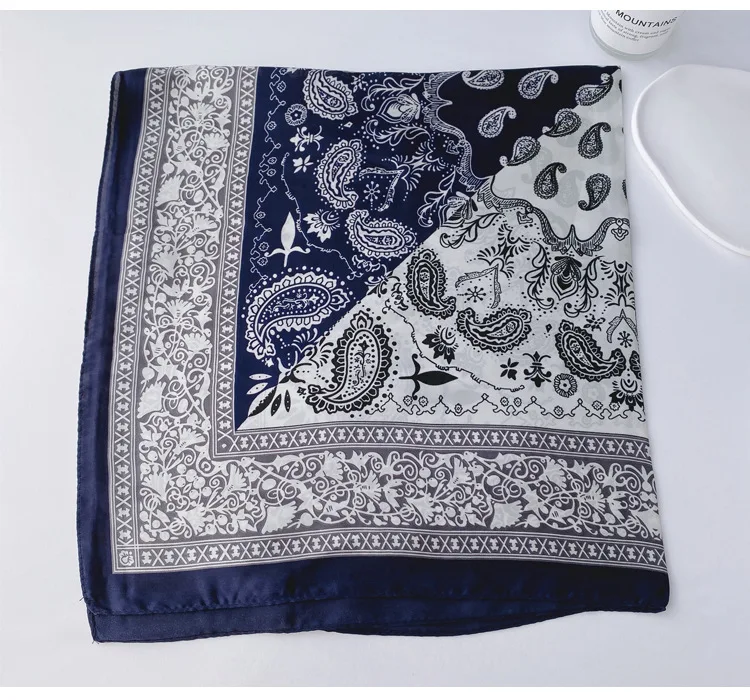 Paisley Print Seide Quadrat Schal Frauen Luxus Design 70*70 cm Weiche Satin Haarband Halstuch Büro Hijab Stirnband foulard Geschenk – Detail 4