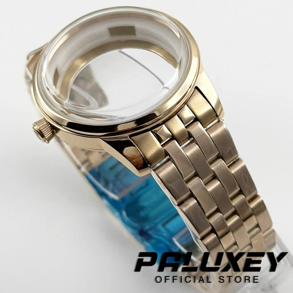 Caja de cócteles de oro rosa, caja de reloj de acero inoxidable para cócteles de 40MM, compatible con movimiento NH35 NH38, caja de cristal con arco, esfera de 35mm