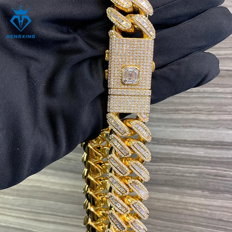 Wholesale Hip Hop Style Jewelry 925 Silver 18k Gold Plating 18mm Cuban Chain Vvs Moissanite Cuban Link Chain