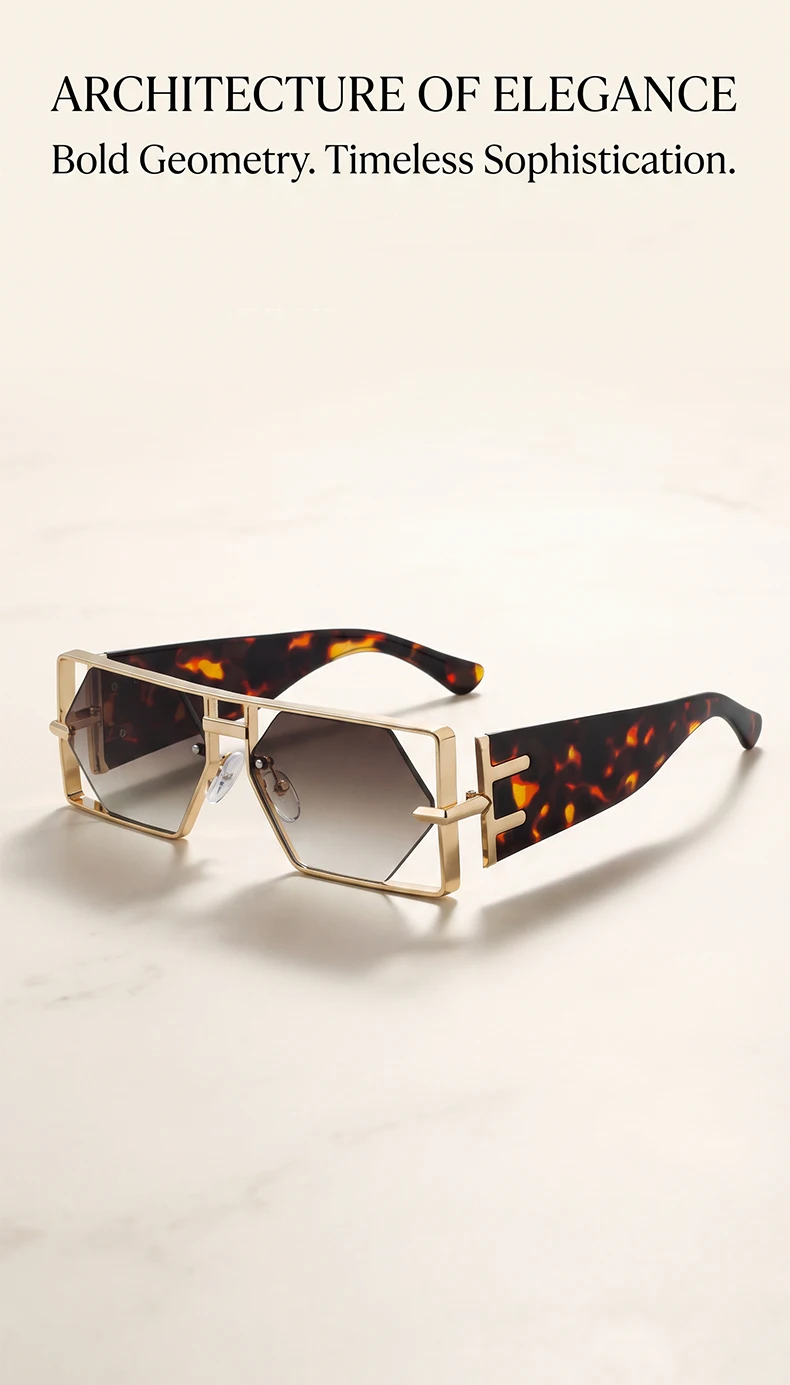 Steampunk Rechteckige Sonnenbrille für Damen und Herren 2026 Luxuriöser Hohler Metallrahmen Sonnenbrillen Vintage Punk Sechseckige Brillen UV400 Schutz – Detail 1