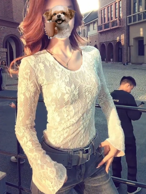 

Сексуальное кружевное белье больших размеров Pure Desire, облегающий топ, модная осенне-зимняя одежда для девушек, с длинным рукавом и круглым вырезом