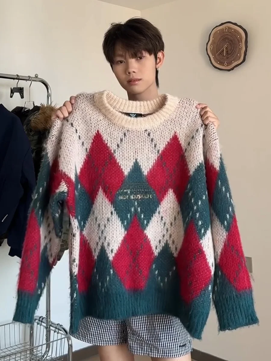 

Cisas Sweater Men's Winter Warm Knitted irt Diamond Pattern Inner Wear Base Layer High-End Feeling Felt Island Sle