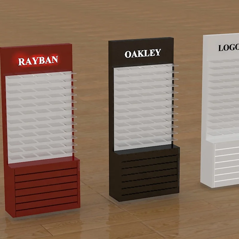 Móveis de madeira óptica loja, Eyewear Display Stand, Eyewear Display Rack, Iluminação LED Optical Shop Counter, Custom