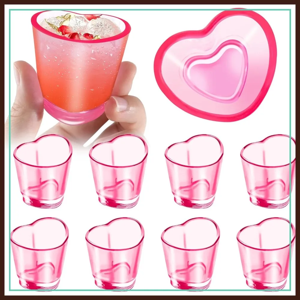 

8 Pcs 1.5 oz Pink Heart Shot Glasses, Reusable Mini Tasting Cups for Whiskey Tequila Vodka, Bulk Party Supplies