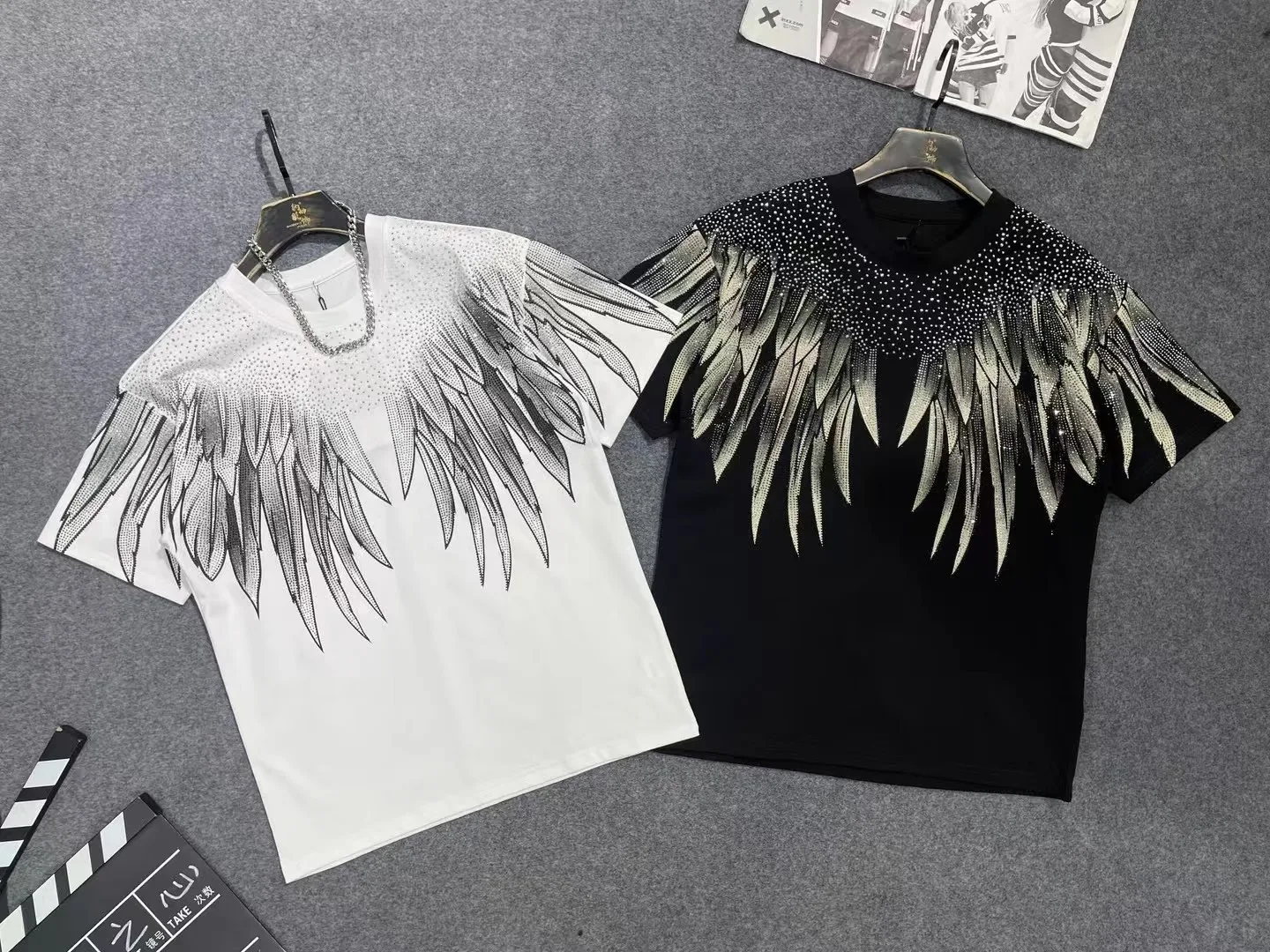 plus Size  with Heavy Embellishment Loose Fit Slimming Effect Women's Short Sleeve T-Shirt