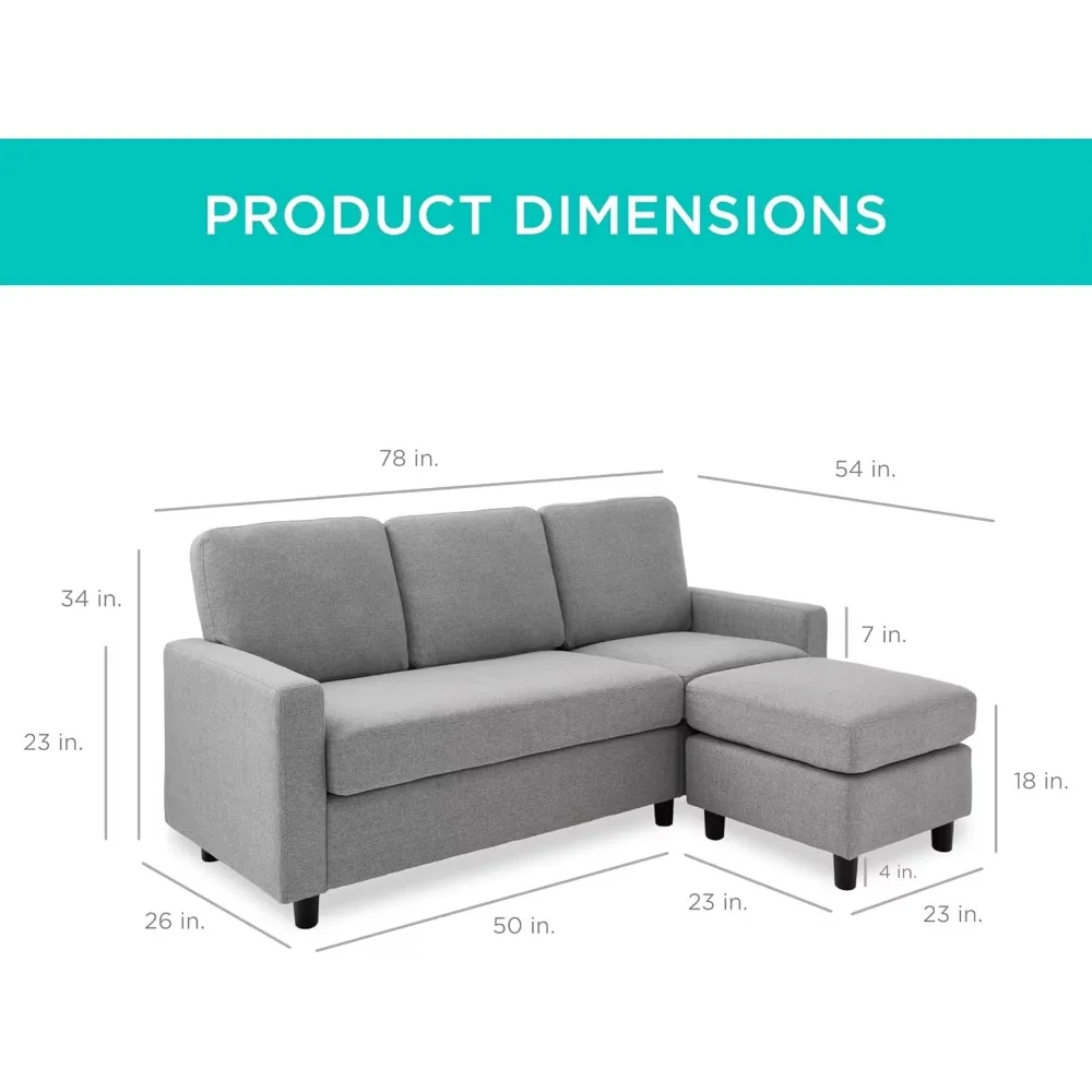 Upholstered Sectional Sofa for Home, Apartment, Dorm, Bonus Room, Compact Spaces w/Chaise Lounge, 3-Seat, L-Shape Design