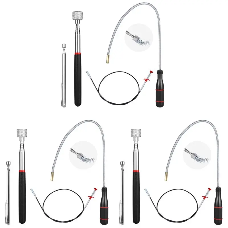 AB33-12X Telescoping Magnet Pick-Up Tool Set, Extendable Magnetic Telescoping Pickup Tool 1-15 LB & 23Inch Bendable Spring
