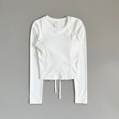 Imagen 2 del producto Exquisito top deportivo sexy con espalda descubierta para mujer, con almohadillas en el pecho, traje de yoga con cordón ajustable para fitness y pilates, de manga larga y corte ajustado.