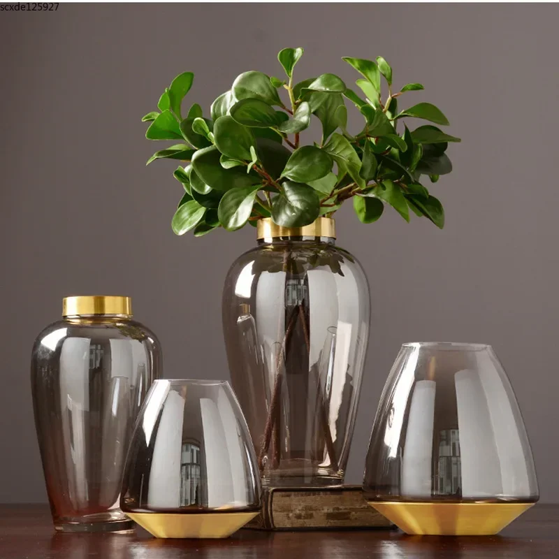 

Modern Hydroponic Glass Vase Metal Base Flower Arrangement Countertop Decoration Luxurious Exquisite Flower Vase Home Decoration