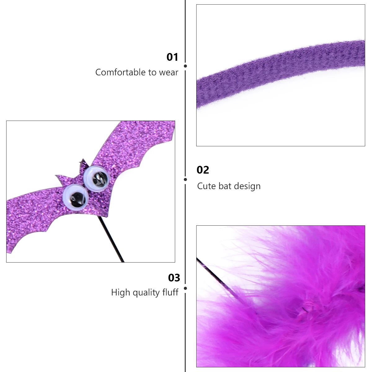

2 Pcs Bat Hair Headband for Kids Girls Halloween Party Costume Accessory Lightweight Comfortable Photo Prop Festival Masquerade