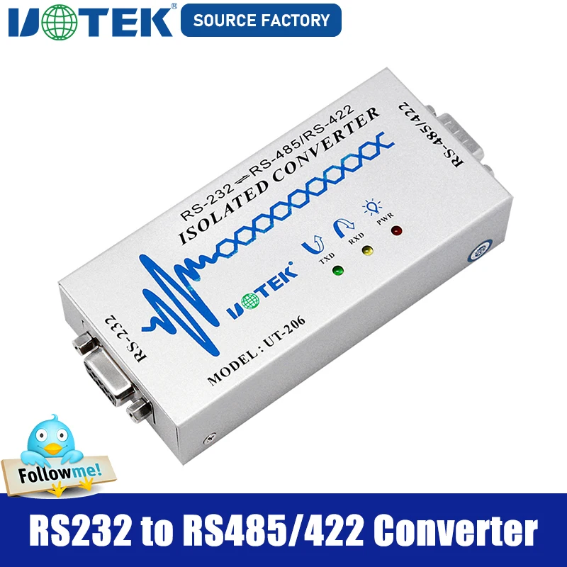 UOTEK RS-232 to RS-485 RS-422 Converter RS422 RS485 to RS232 Adapter DB9 Com Connector Optical Isolated ESD Anti-Surge UT-206