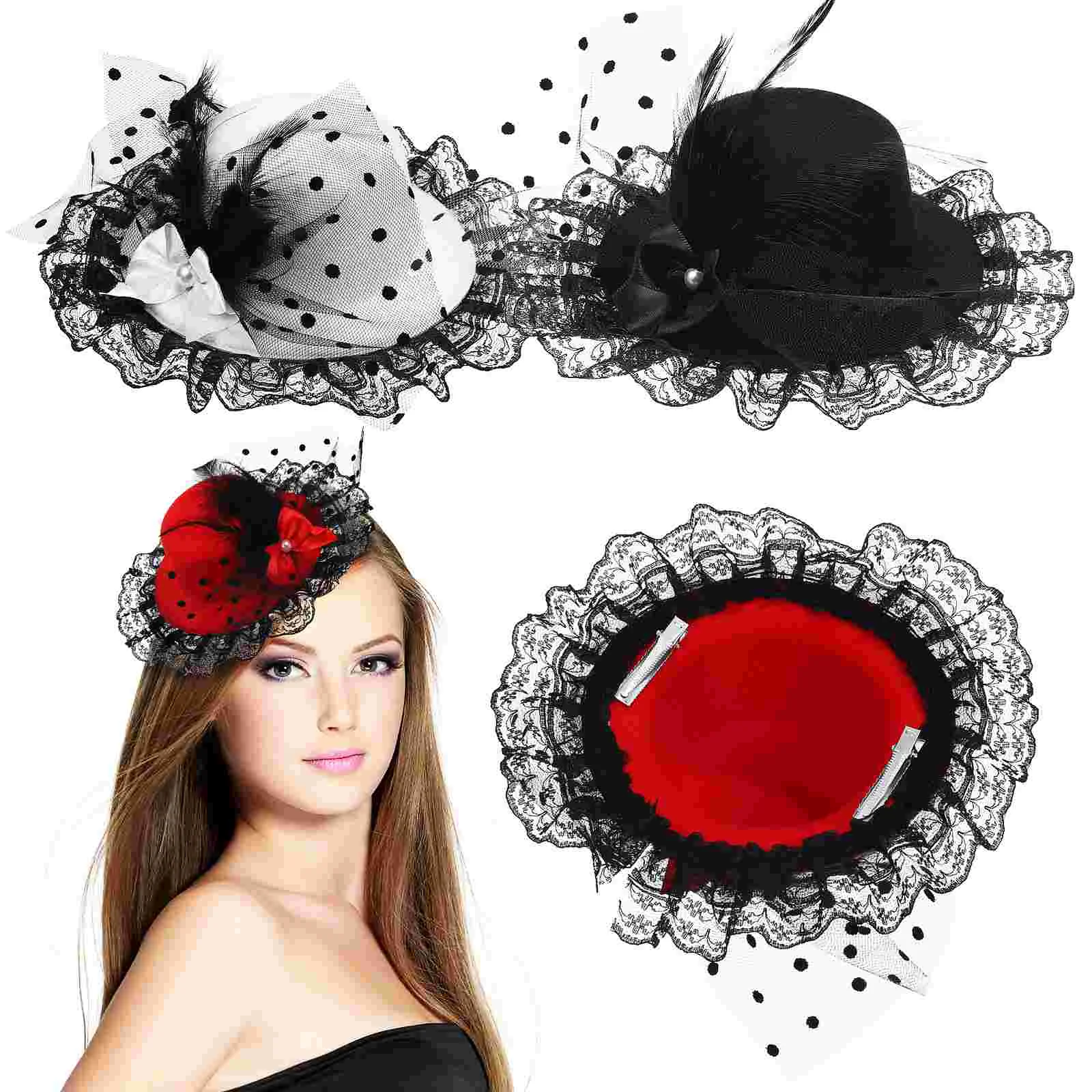 3 Pcs Top Hat Tea Party Headpiece Hair Pin Fascinator Event Hats Fascinators for Women Pins Accessories Bonnet Headwear