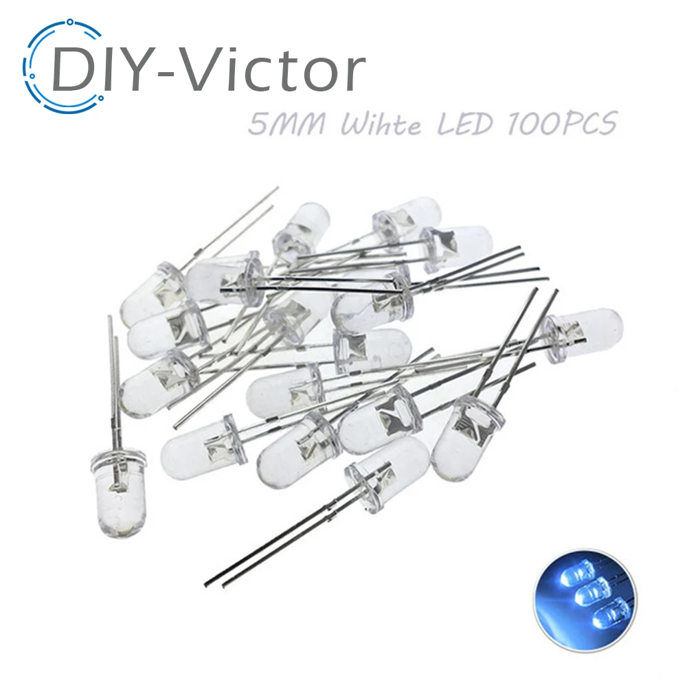 5Colors*20PCS=100PCS / 1Color=100pcs F3 F5 3MM 5MM LED Diode Light Assorted Kit Green Blue White Yellow Red COMPONENT DIY kit