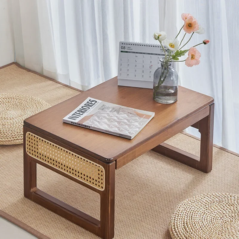 Thicker Bamboo Bay Window Table Japanese Tatami Low Table Household Rattan Bedroom Table Multi-functional Home Furniture