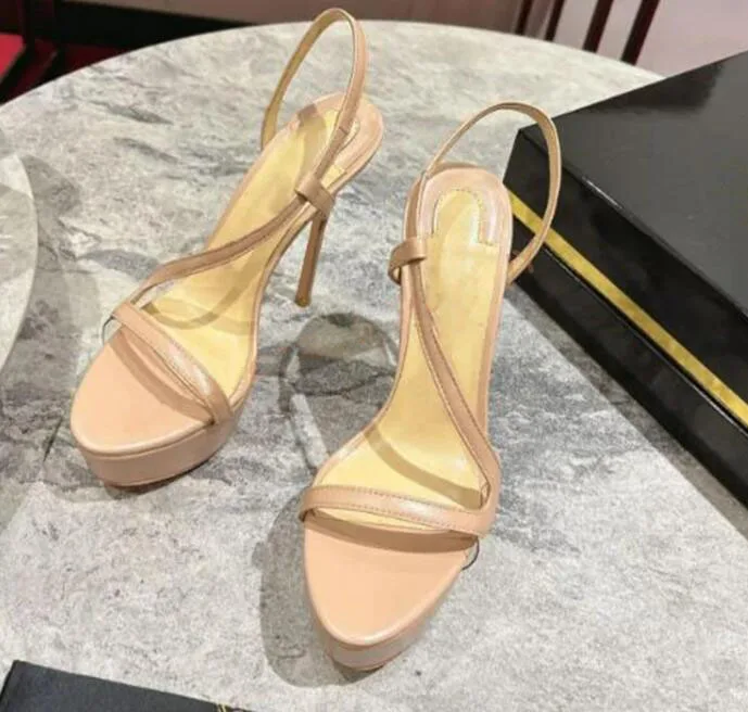 

Summer Curve Straps Thick Platform Stiletto High Heel Sandals Back Strap Open Toe Women Dress Shoes Slip On Sandal