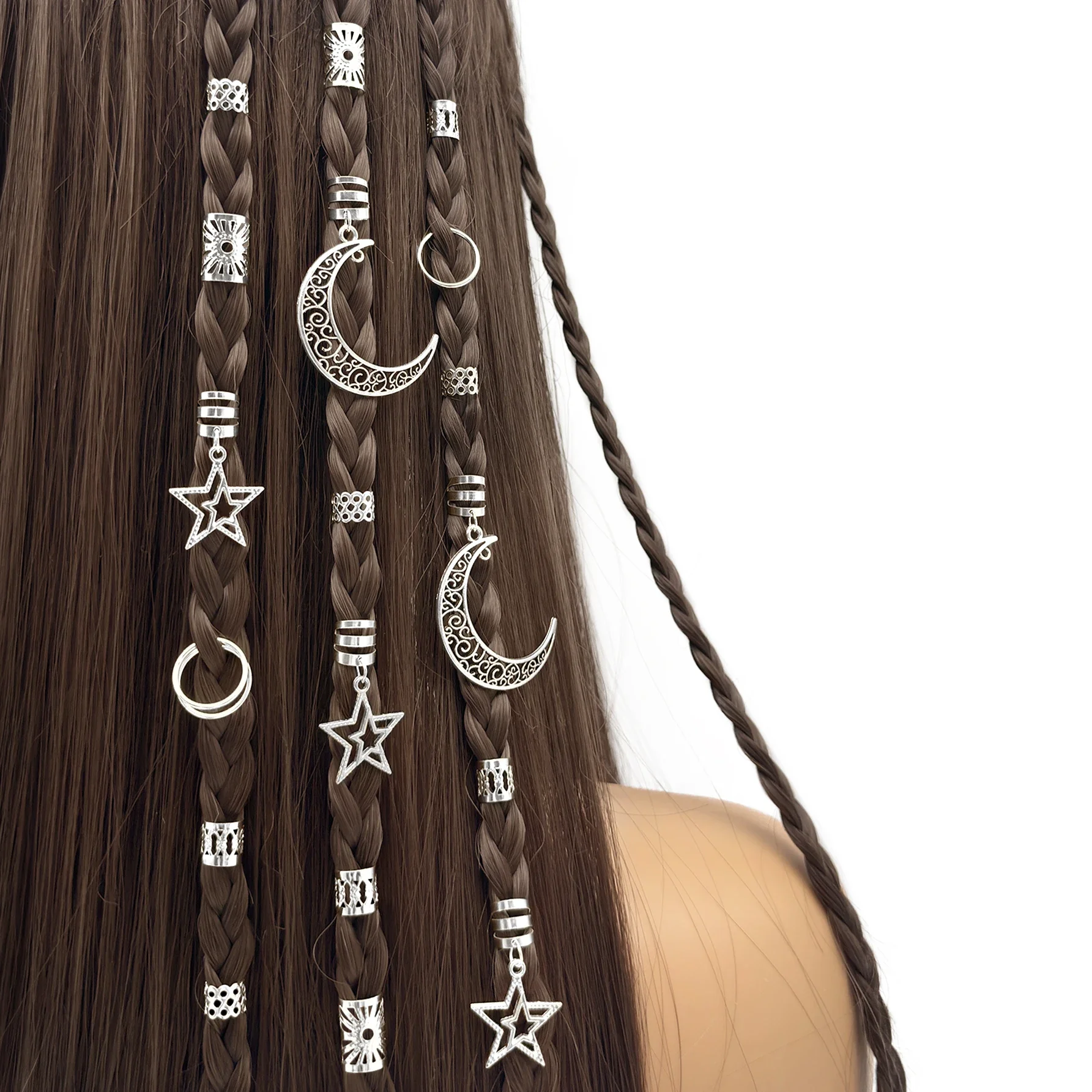 

45pcs Stars and Moon Combo Dreadlock Hair Beads Jewelry hair rings Accessories gifts for girls and women dating parties