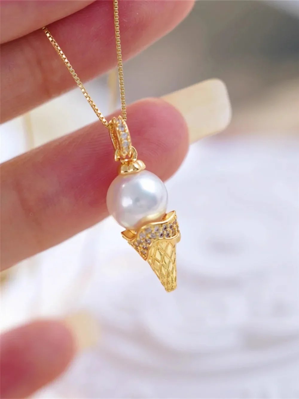 DIY Accessories, Ice Cream 18K Gold-coated Copper-plated Creative Design Pearl Pendant Work in Progress Female