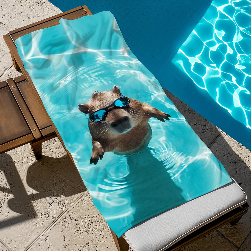 Chill Capybara Design Beach Blanket Summer Vibes Relaxed Animal Cartoon Style Travel Decor Unique