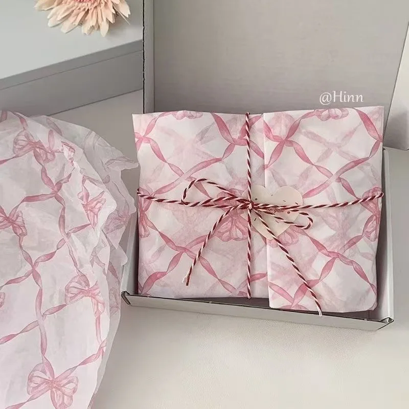 10pcs Bowknot Tissue Paper Pink Bow Bouquet Flower Wrapping Paper Cake Baking Gift Wrap Art Paper for DIY Crafts Birthday Decor