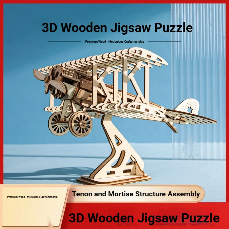 3D Wooden Puzzle Airplane Model Diy Assembled Wooden Model Kit Desktop Decoration Creative Handmade Gift For Hobby Enthusiasts