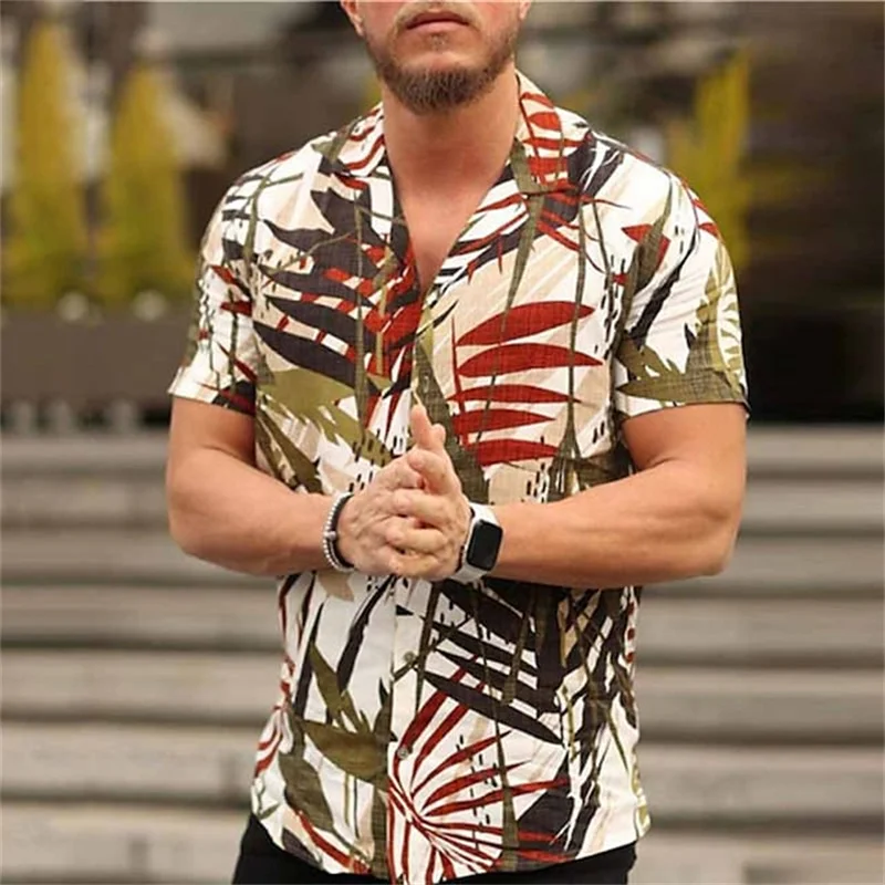 2024 Tropical Plants 3D Hawaiian Shirts Men\'s Breathable Fashion Beach Short Sleeve Top Summer Leisure Men\'s Holiday Shirts