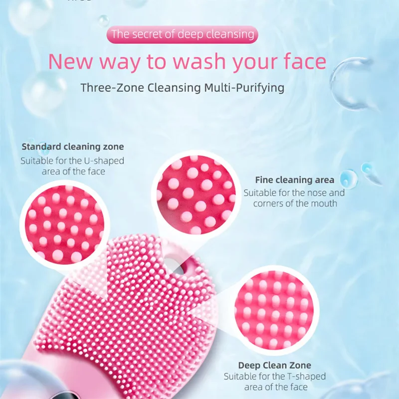 2024 Electric Facial Cleansing Skin Care Ultrasonic Silicone High Frequency Vibration Heating Massager Pore Face Brush