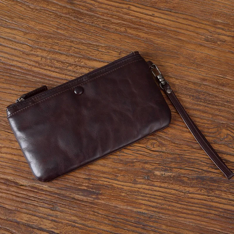 AETOO Retro high-end oil wax washed cowhide wallet with multi-slot design, small handbag, genuine leather mobile phone case