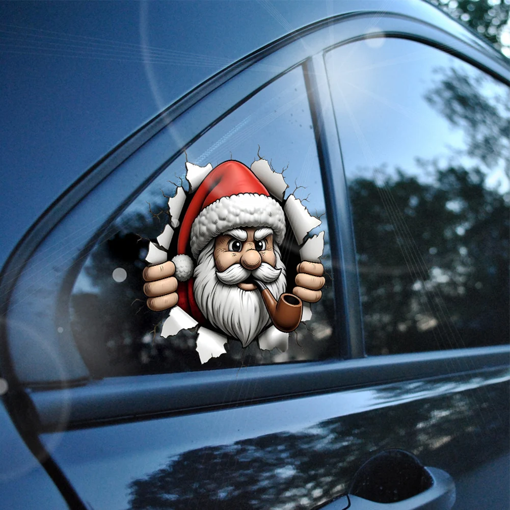 Christmas Decal 3D Self-Adhesive Santa Claus Glass Window Sticker for Cars, Laptops, Toolboxes, Double-Sided Window Sticker