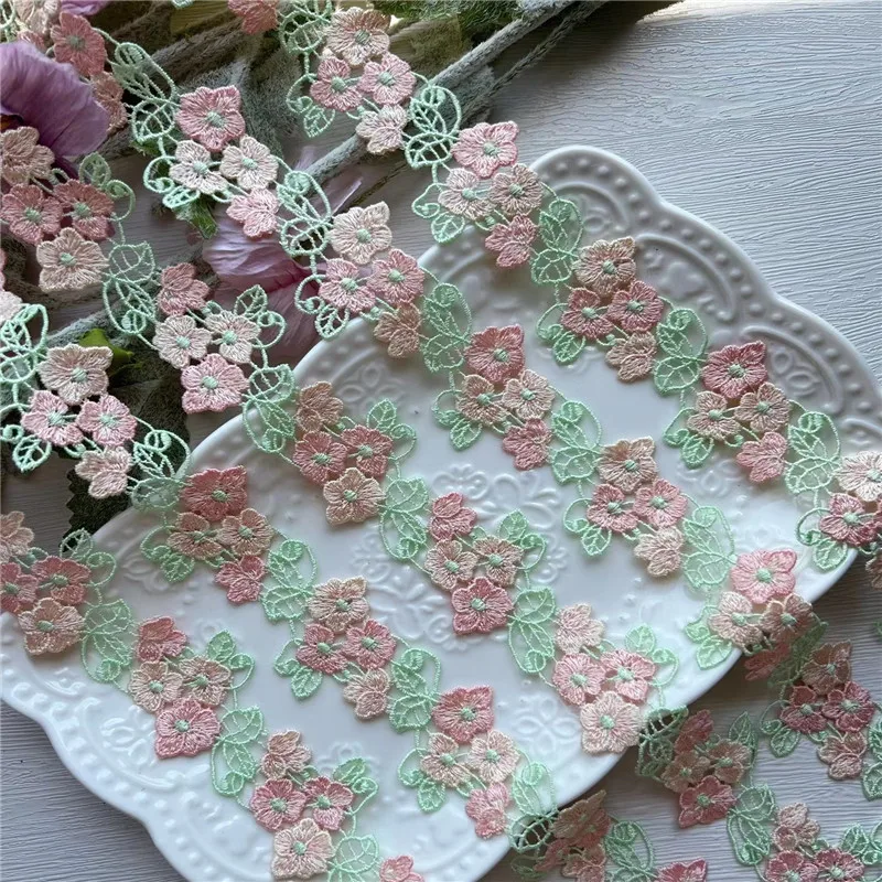 10Yards 4.6cm Wide Shiny Pink Green Flower Venise Diy Venice Lace Clothing Accessories Of Various Garment,Bra.Skirt