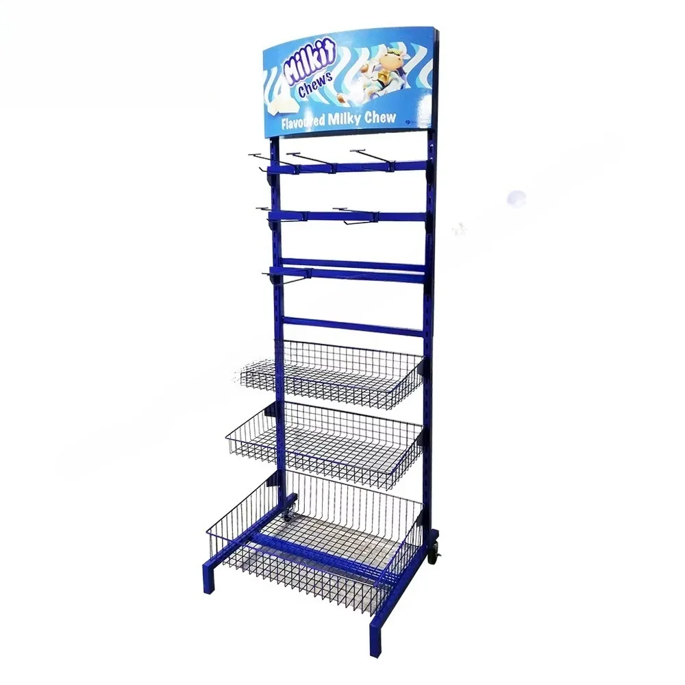 Wholesale Freestanding Wire Chips Candy Candy Rack Display Hanging Basket Store Shelf