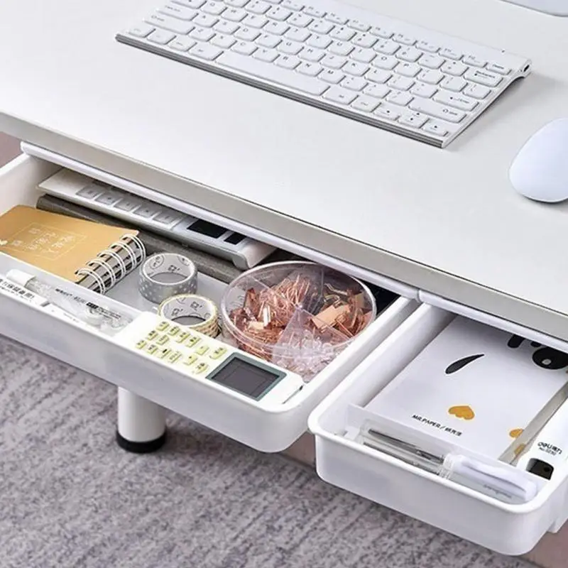 Self Stick Pencil Tray Under Desk Drawer Organizer Table Storage Box Self-adhesive Hiden Organizer Office Stationery Organizer