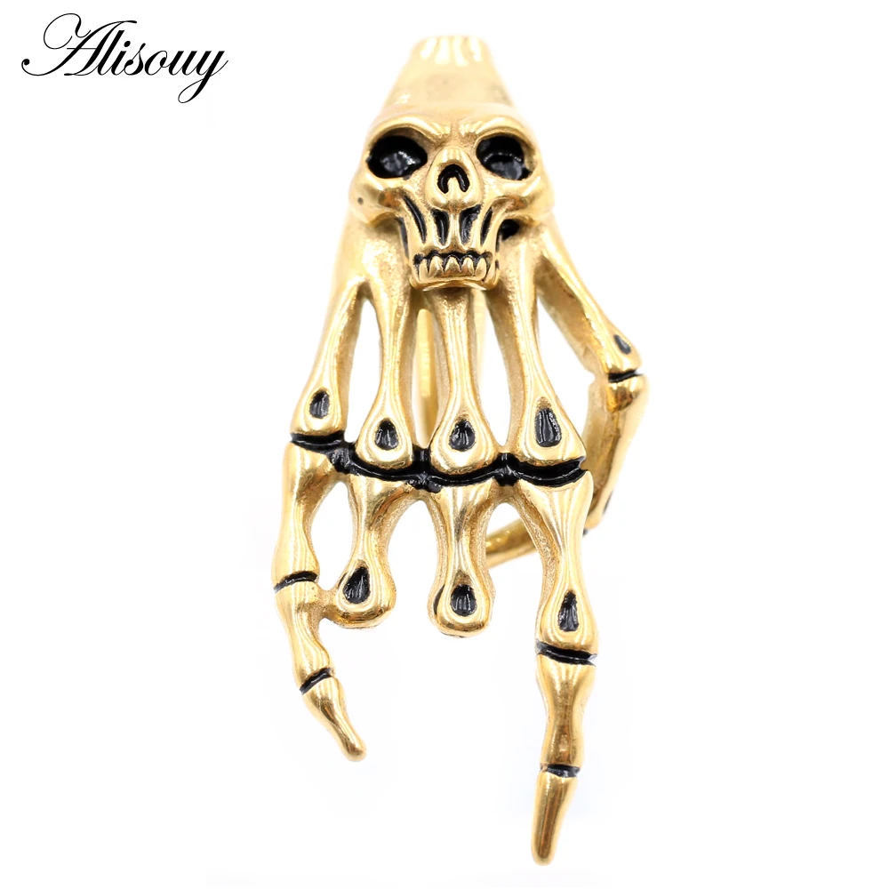 Alisouy 1PC Stainless Steel Skull Skeleton Hand Ear Weights Heavy Expander Stretcher Plugs Gauges Earrings Body Piercing Jewelry