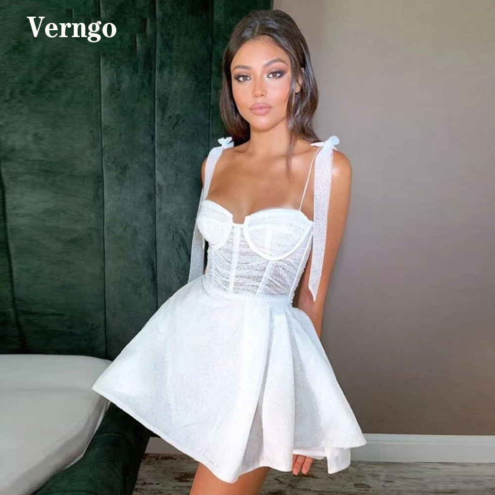 Verngo New Gliter A Line Short Mini Wedding Dresses Beach Sweetheart Bride Mariage Gowns Women Party Sexy Dress Summer Skirt