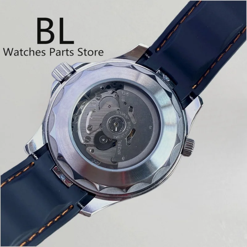 BLIGER 41mm NH39 Automatic Watch For Men Blue Ceramic Bezel Insert Sapphire Crystal Luminous Index White Dial Rubber Strap 4hand