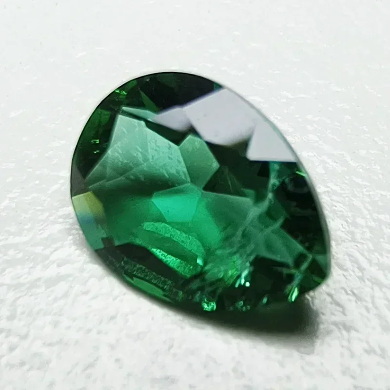 Lab Grown Zambian Emerald Pear Shape Hydrothermal Hand Cutting Cut with Cracks Inclusions Inside Selectable AGL Certificate