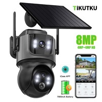 WIFI Solar Camera ICsee 8MP 4K Dual Lens Dual Screens Wireless Battery IP Cam CCTV Video Surveillance Outdoor Waterproof