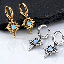 Moonstone Stainless Steel Hoop Earrings for Men Boys,Waterproof Stainless Steel Star Ear Drop,New Fashion Hiphop Jewelry Gifts