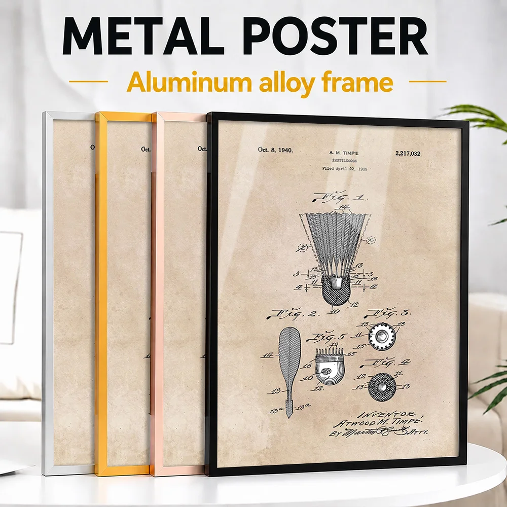 1940 Shuttlecock Patent Metal Poster With Aluminum Alloy Frame Customized Technical Drawing Wall Art For Sports Memorabilia Room