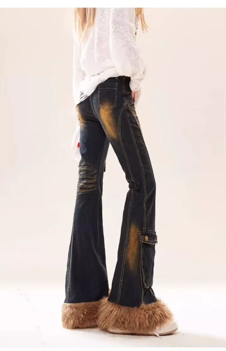 Amerikanischen Streetwear Vintage Bell-Bottom-Jeans Herbst Denim Hosen Für Frauen Herbst Neue Breite Bein Hosen Flare Hosen