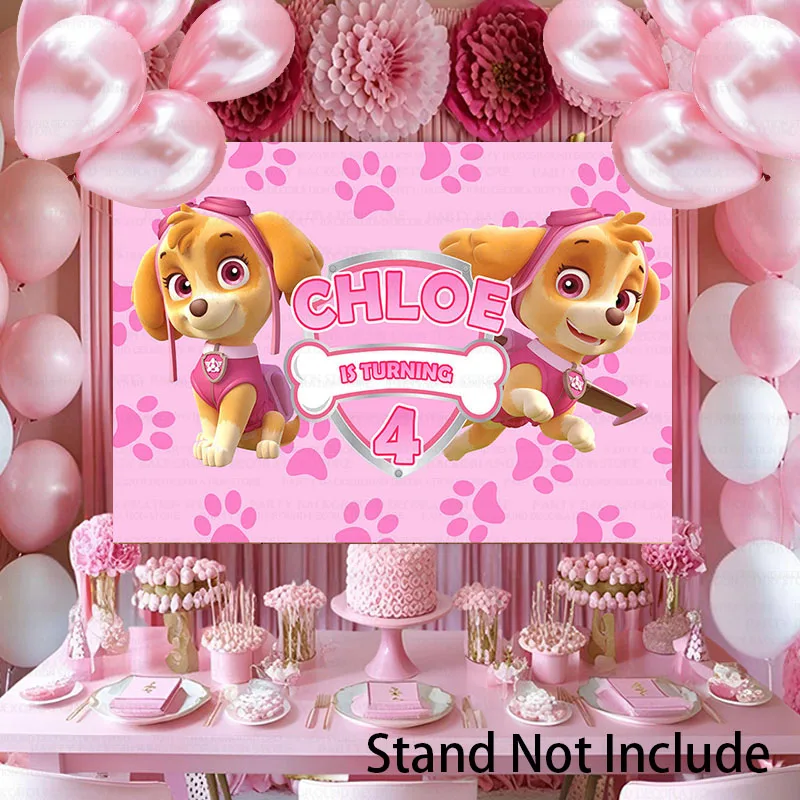 Paw Patrol perros rescate de nieve Everest Flying Skye fondo de princesa rosa decoración de fiesta de cumpleaños para niñas cartel de fondo para Baby Shower